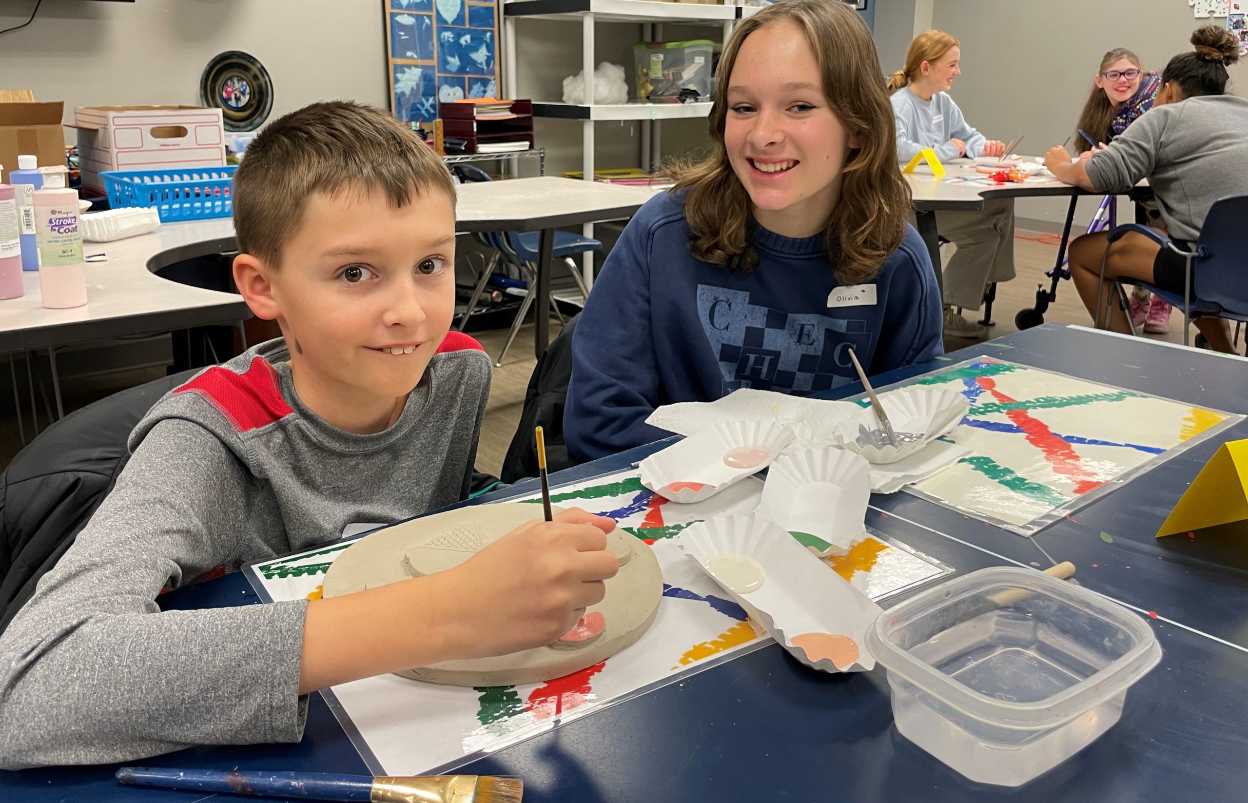 Andrew and Olivia paint together
