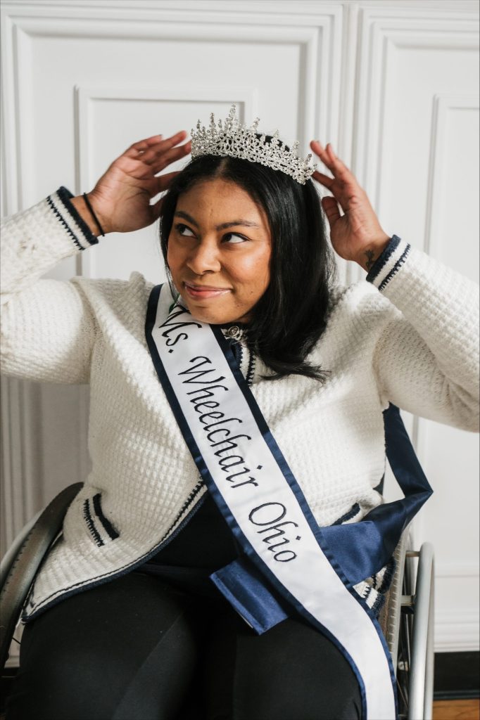 Alex with a crown and Ms. Wheelchair Ohio sash