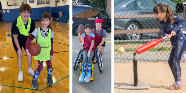 Alina playing basketball, football, and baseball