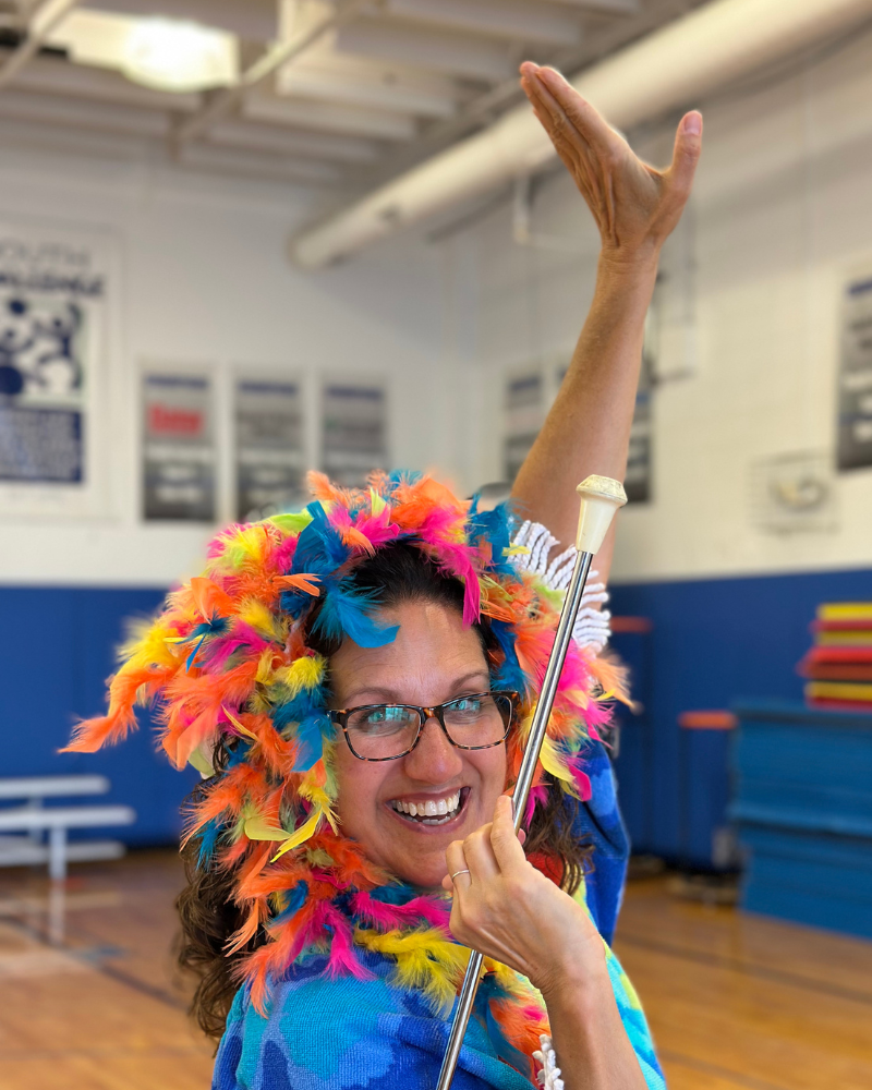 Laurel Sweet wearing silly accessories